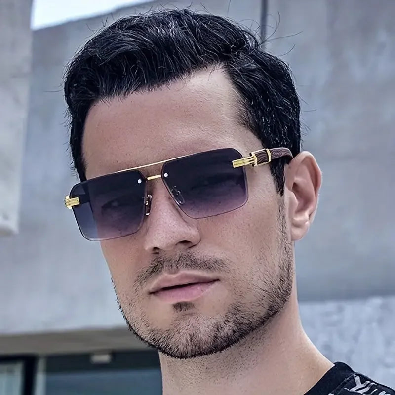 Square Metal Frame Double Bridge Glasses for Men - Stylish Durable - Buzzastore