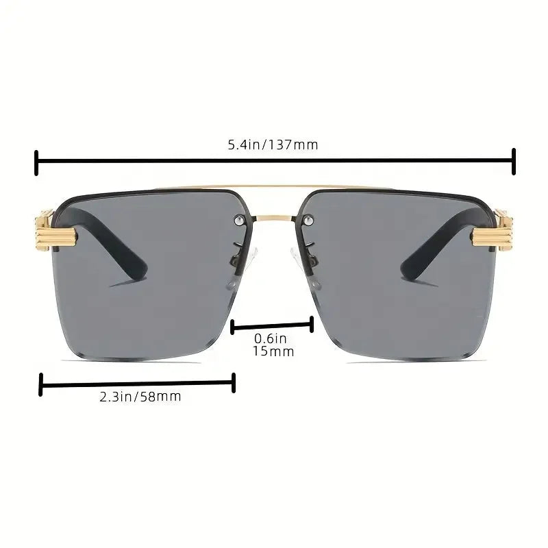 Square Metal Frame Double Bridge Glasses for Men - Stylish Durable - Buzzastore