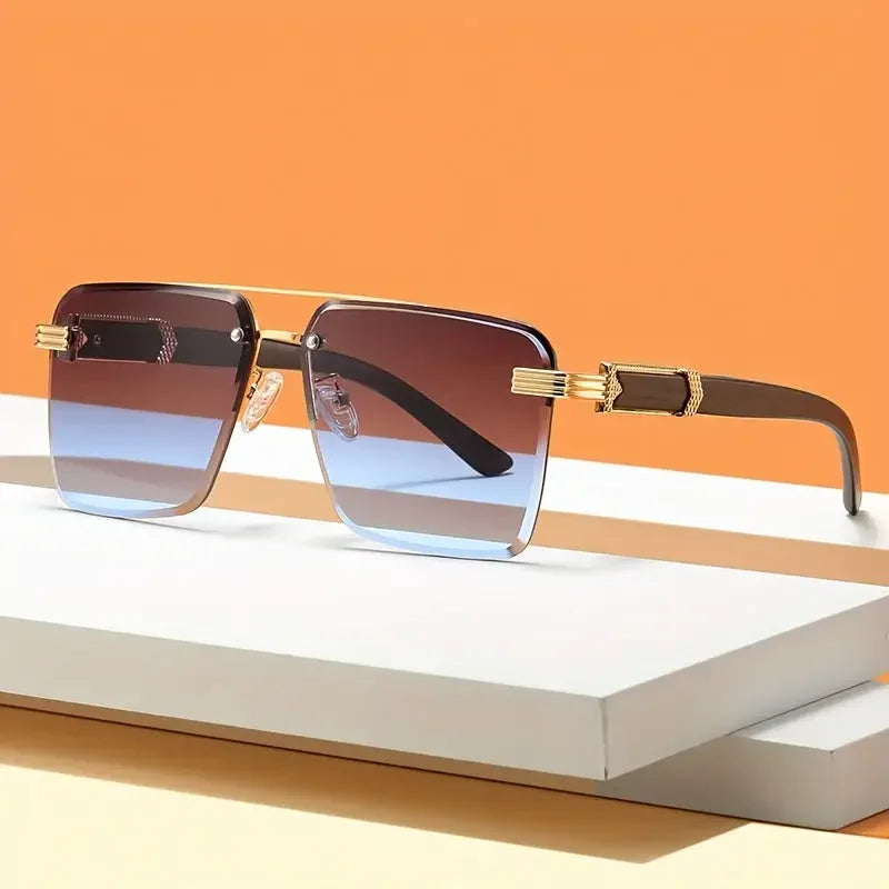 Square Metal Frame Double Bridge Glasses for Men - Stylish Durable - Buzzastore