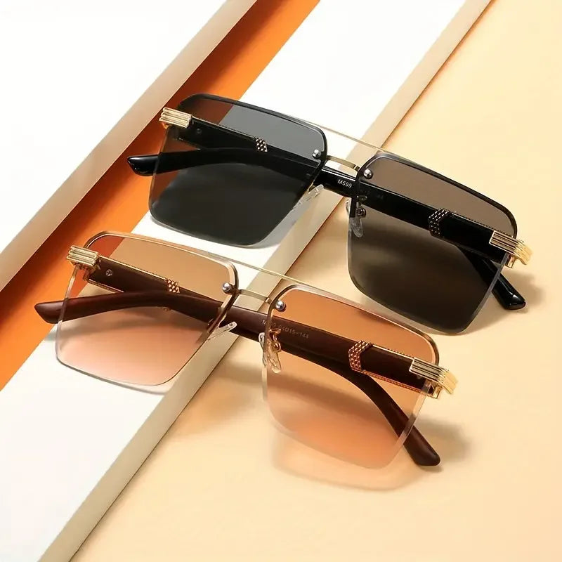 Square Metal Frame Double Bridge Glasses for Men - Stylish Durable - Buzzastore
