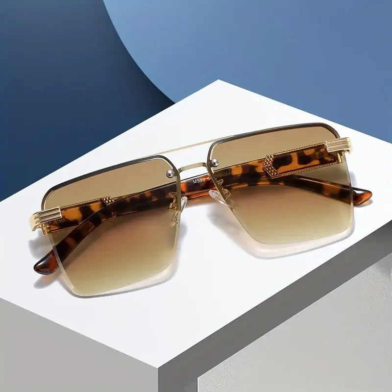 Square Metal Frame Double Bridge Glasses for Men - Stylish Durable - Buzzastore