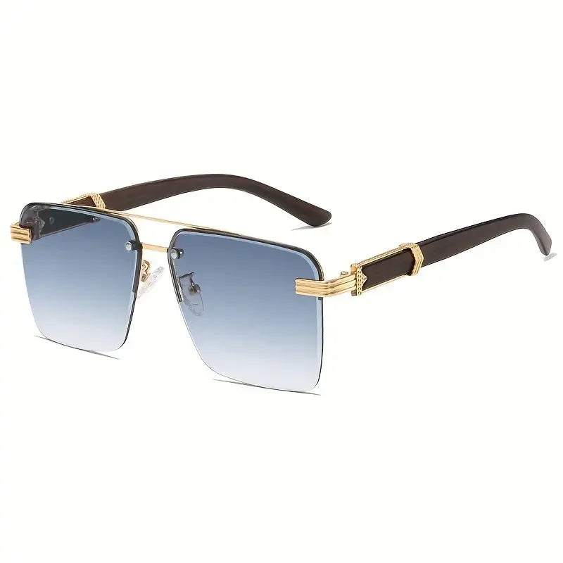 Square Metal Frame Double Bridge Glasses for Men - Stylish Durable - Buzzastore