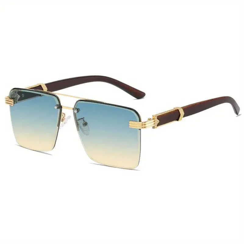 Square Metal Frame Double Bridge Glasses for Men - Stylish Durable - Buzzastore