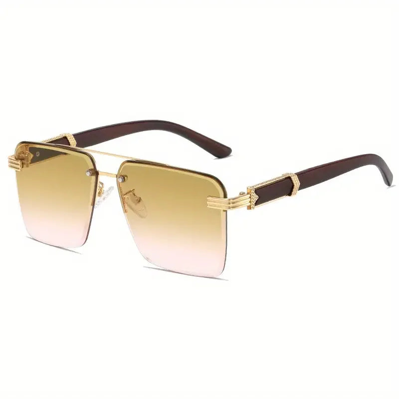 Square Metal Frame Double Bridge Glasses for Men - Stylish Durable - Buzzastore