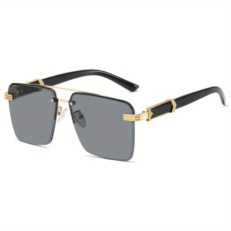 Square Metal Frame Double Bridge Glasses for Men - Stylish Durable - Buzzastore