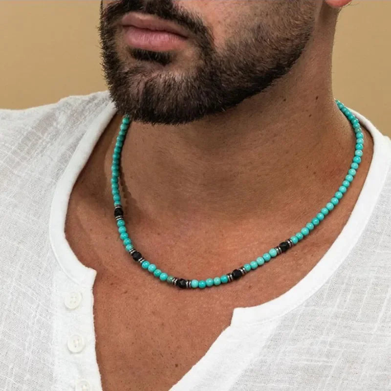 Trendy Blue Beads Pendant Necklace for Men - Stylish Neck Collar Accessory 2024 - Buzzastore