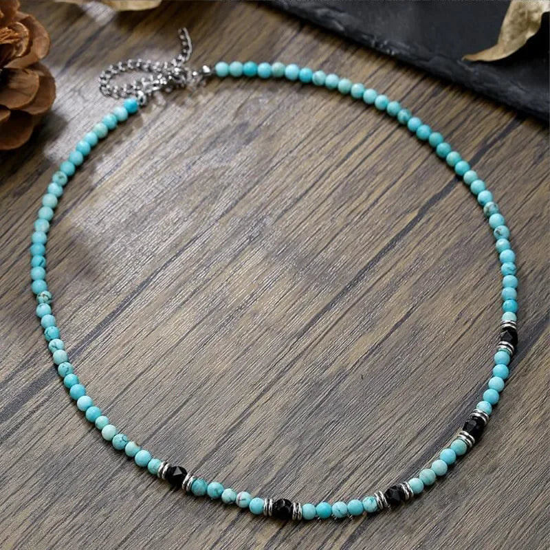 Trendy Blue Beads Pendant Necklace for Men - Stylish Neck Collar Accessory 2024 - Buzzastore
