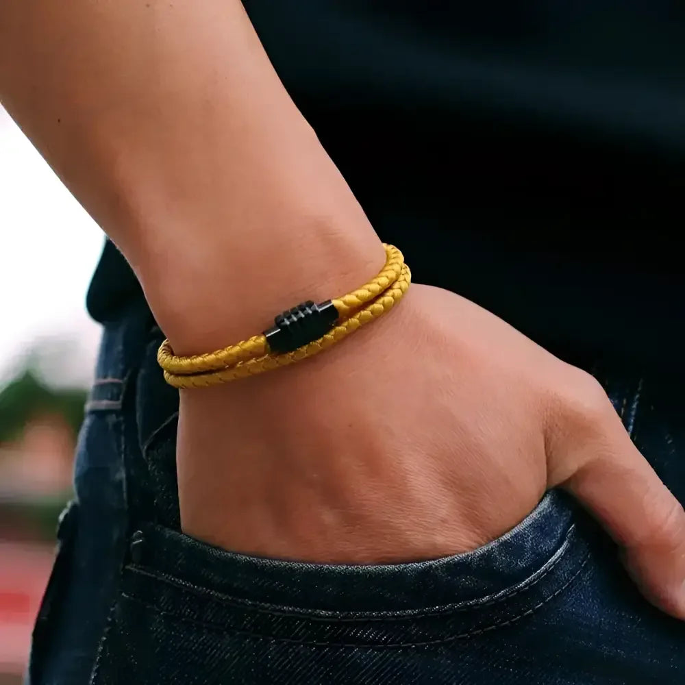 Mens Cotton and Steel Cord Chain Bracelet - Stylish Accessory for Everyday Wear - Buzzastore