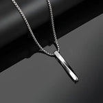 Mens Black Rectangle Pendant Necklace with Steel Chain - Buzzastore