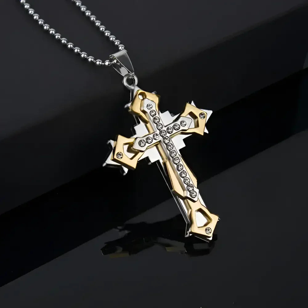Mens Black Rectangle Pendant Necklace with Steel Chain - Buzzastore