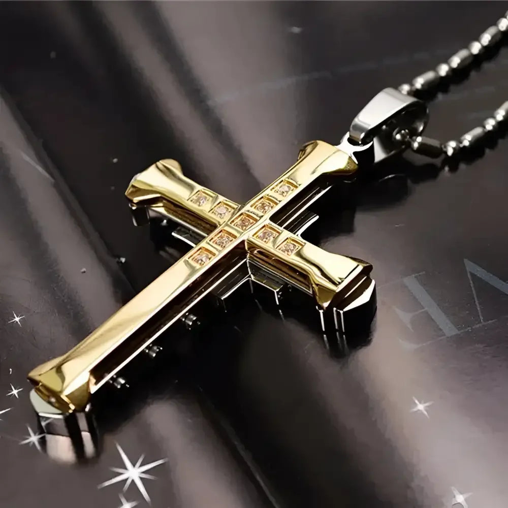 Mens Black Rectangle Pendant Necklace with Steel Chain - Buzzastore