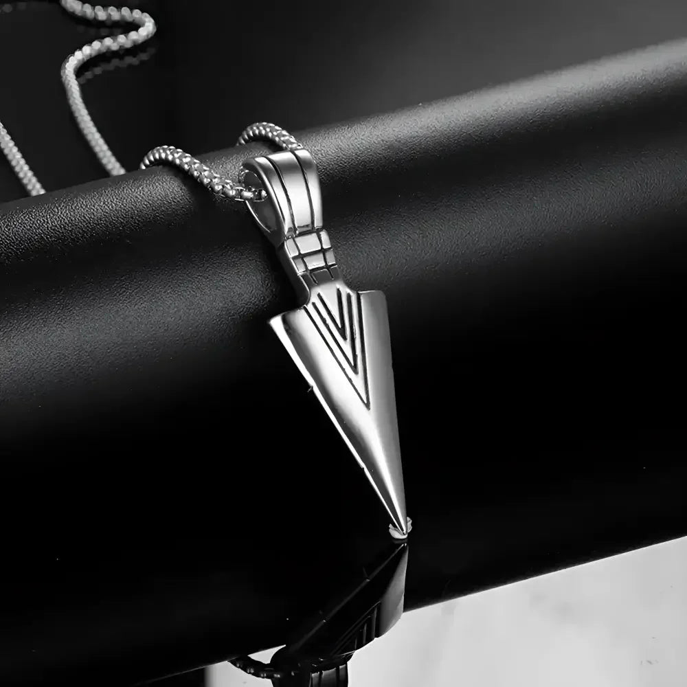 Mens Black Rectangle Pendant Necklace with Steel Chain - Buzzastore