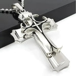 Mens Black Rectangle Pendant Necklace with Steel Chain - Buzzastore
