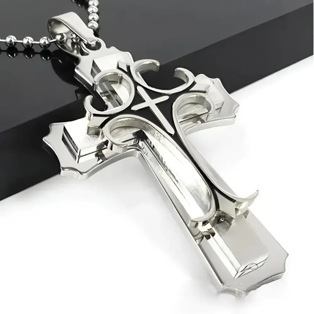 Mens Black Rectangle Pendant Necklace with Steel Chain - Buzzastore