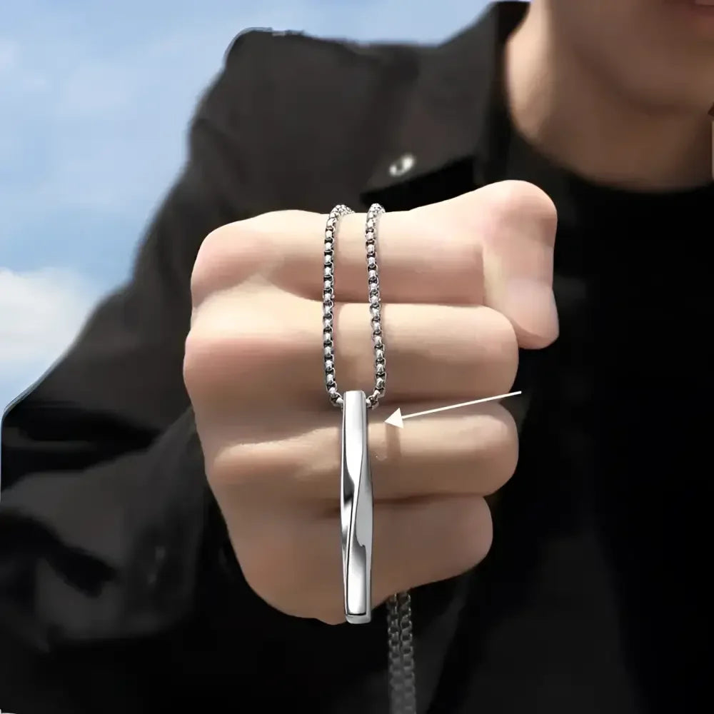 Mens Black Rectangle Pendant Necklace with Steel Chain - Buzzastore