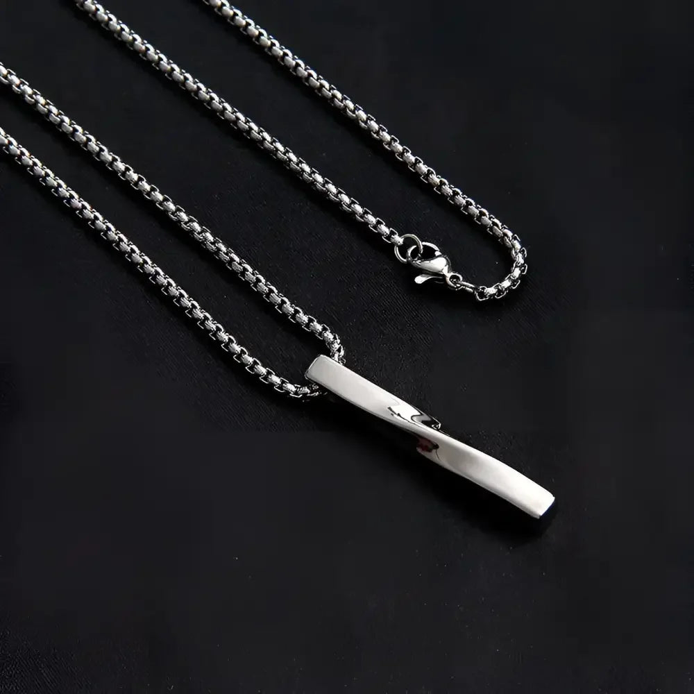 Mens Black Rectangle Pendant Necklace with Steel Chain - Buzzastore