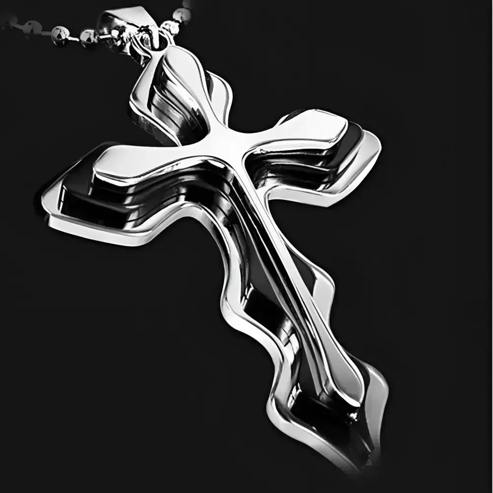 Mens Black Rectangle Pendant Necklace with Steel Chain - Buzzastore