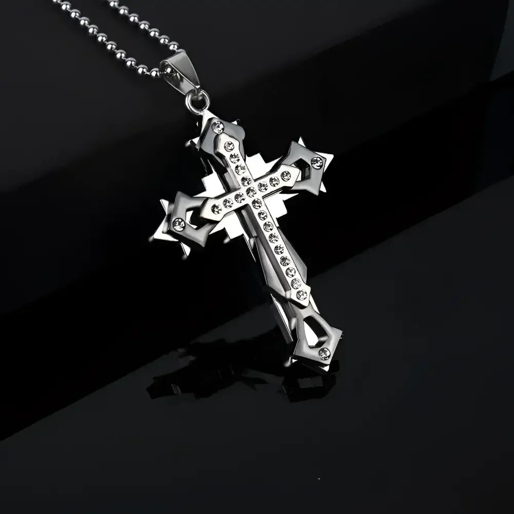 Mens Black Rectangle Pendant Necklace with Steel Chain - Buzzastore