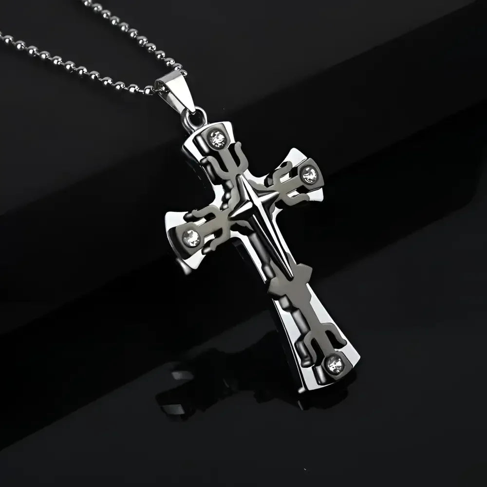 Mens Black Rectangle Pendant Necklace with Steel Chain - Buzzastore