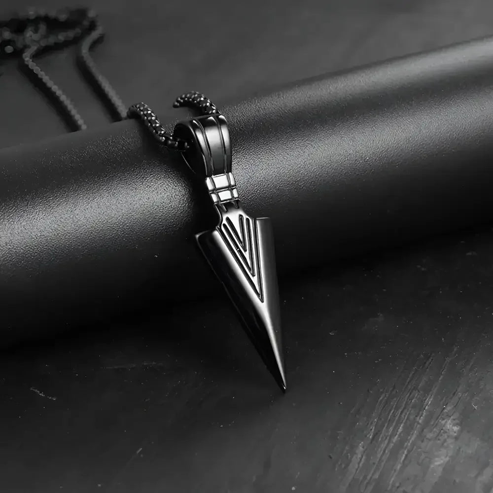 Mens Black Rectangle Pendant Necklace with Steel Chain - Buzzastore