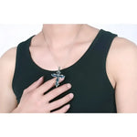 Mens Black Rectangle Pendant Necklace with Steel Chain - Buzzastore
