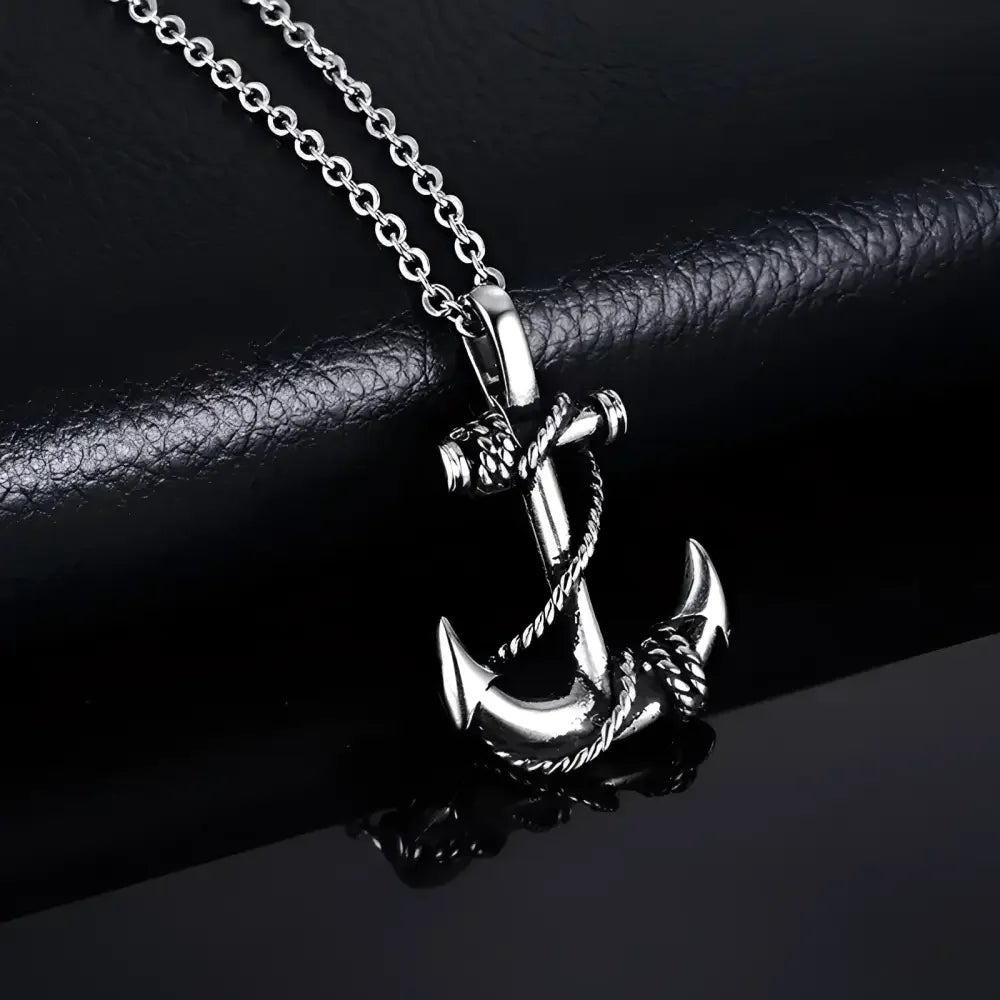Mens Black Rectangle Pendant Necklace with Steel Chain - Buzzastore