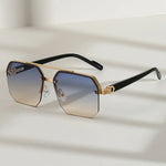 Mens Square Half Frame Metal Sunglasses - Trendy Retro Eyeglasses for Outdoor Sports - Buzzastore