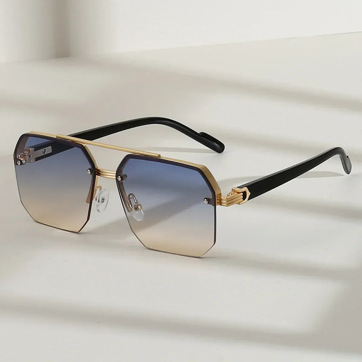 Mens Square Half Frame Metal Sunglasses - Trendy Retro Eyeglasses for Outdoor Sports - Buzzastore