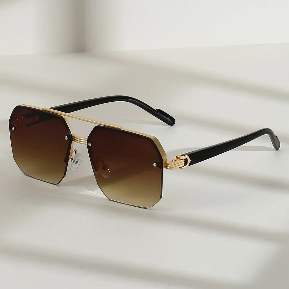 Mens Square Half Frame Metal Sunglasses - Trendy Retro Eyeglasses for Outdoor Sports - Buzzastore