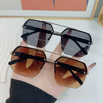 Mens Square Half Frame Metal Sunglasses - Trendy Retro Eyeglasses for Outdoor Sports - Buzzastore