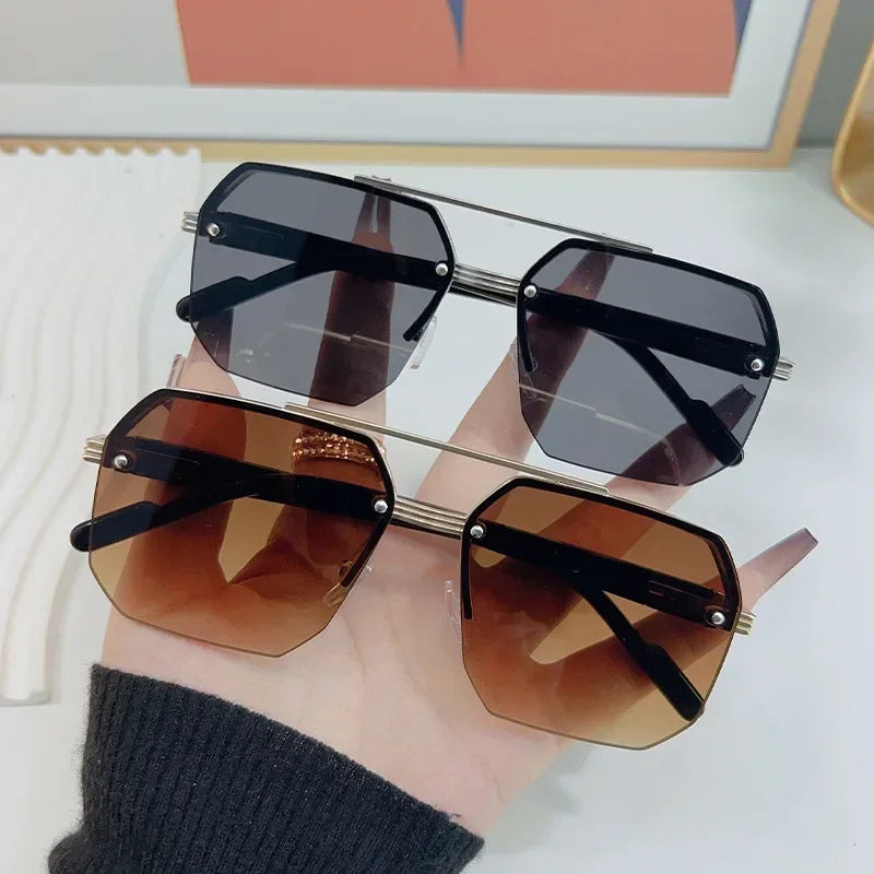 Mens Square Half Frame Metal Sunglasses - Trendy Retro Eyeglasses for Outdoor Sports - Buzzastore