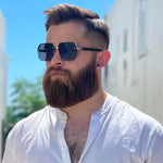 Mens Square Half Frame Metal Sunglasses - Trendy Retro Eyeglasses for Outdoor Sports - Buzzastore