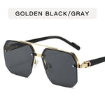 Mens Square Half Frame Metal Sunglasses - Trendy Retro Eyeglasses for Outdoor Sports - Buzzastore