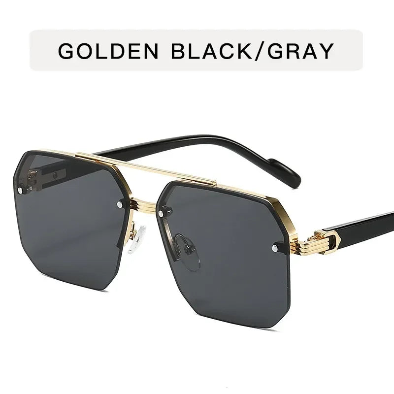 Mens Square Half Frame Metal Sunglasses - Trendy Retro Eyeglasses for Outdoor Sports - Buzzastore