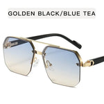 Mens Square Half Frame Metal Sunglasses - Trendy Retro Eyeglasses for Outdoor Sports - Buzzastore