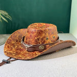 Faux Leather Western Cowboy Hat for Men Women - Vintage Panama Cowgirl Jazz Cap Sombrero - Buzzastore