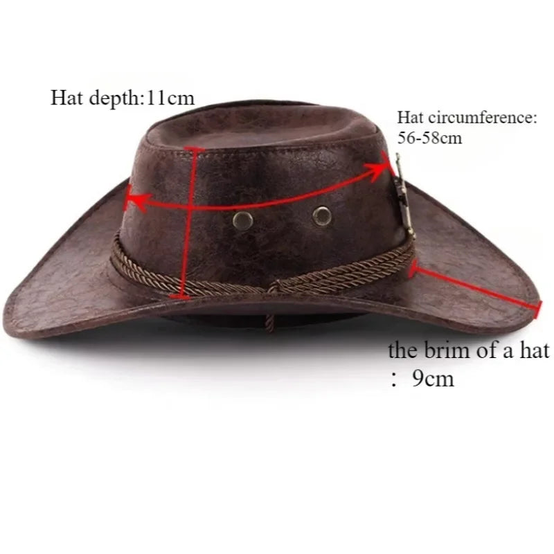 Faux Leather Western Cowboy Hat for Men Women - Vintage Panama Cowgirl Jazz Cap Sombrero - Buzzastore