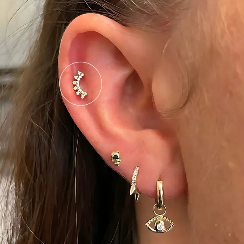 Zircon Daith Piercing Earrings for Women - Tiny Cartilage Jewelry for Rook Septum and Tragus - Buzzastore