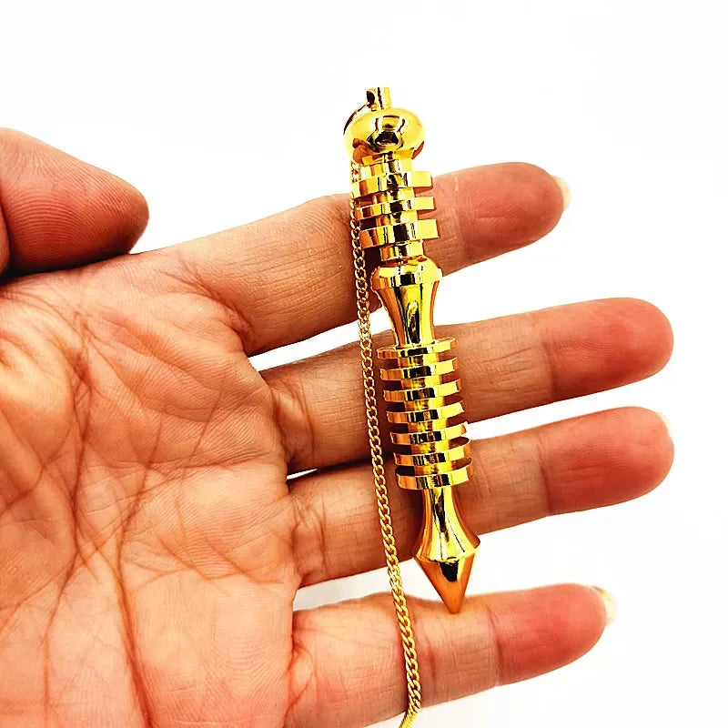Natural Brass Reiki Pendulum Pendant with Gold-Color Chain - Yoga Pyramid Amulet for Dowsing - Buzzastore
