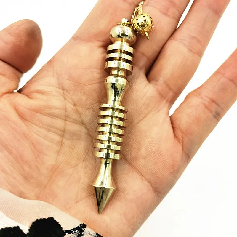 Natural Brass Reiki Pendulum Pendant with Gold-Color Chain - Yoga Pyramid Amulet for Dowsing - Buzzastore