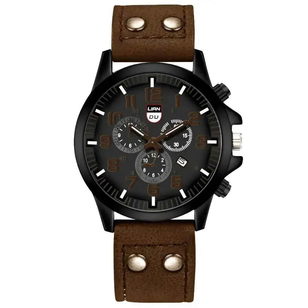 Mens Black Leather Chronograph Watch - Casual Style for Everyday Wear - Buzzastore
