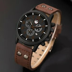 Mens Black Leather Chronograph Watch - Casual Style for Everyday Wear - Buzzastore