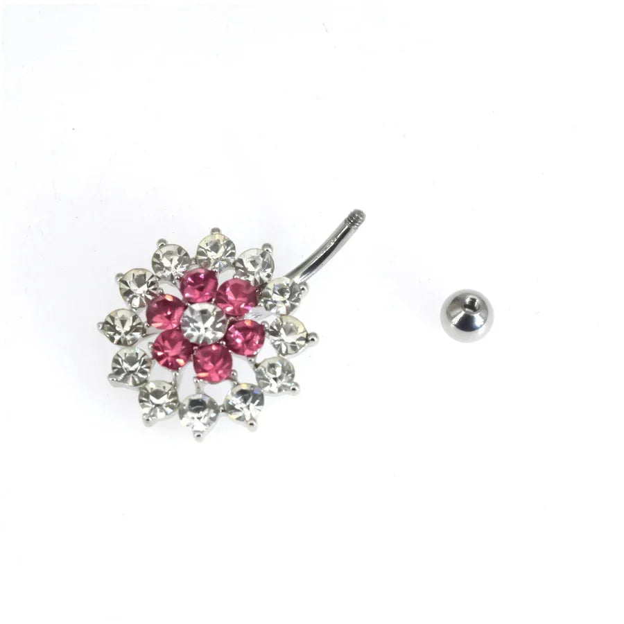 14G Stainless Steel Crystal Gem Flower Belly Piercing Elegant Body Jewelry for Women - Buzzastore