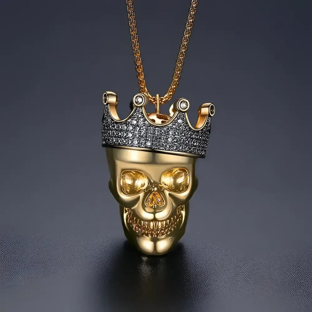 King Skull Necklace with Cubic Zirconia - JINSE Statement Jewelry - Buzzastore