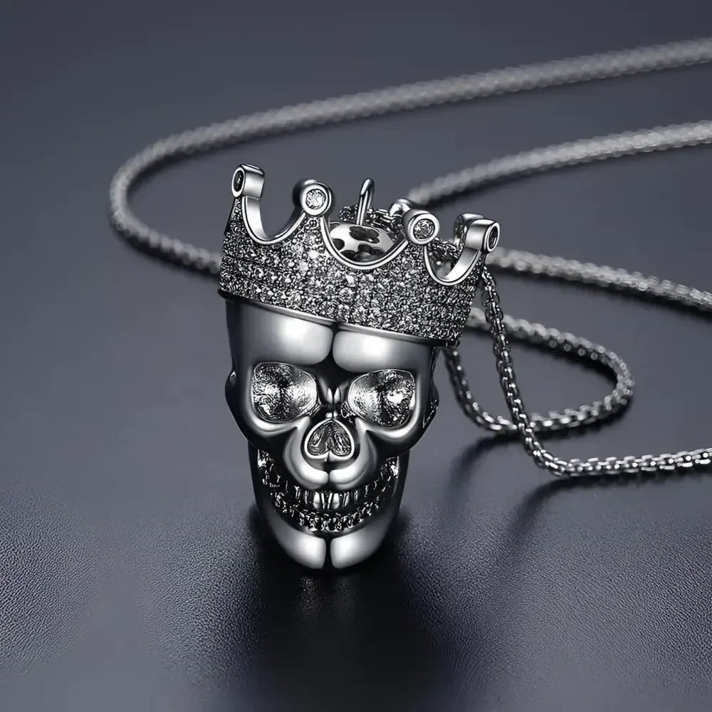King Skull Necklace with Cubic Zirconia - JINSE Statement Jewelry - Buzzastore