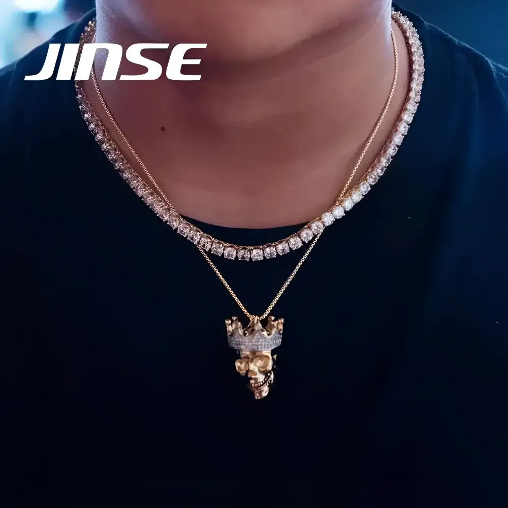 King Skull Necklace with Cubic Zirconia - JINSE Statement Jewelry - Buzzastore