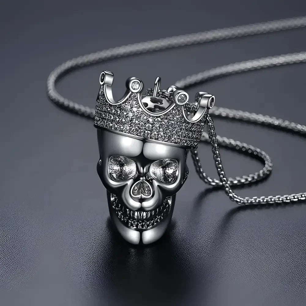 King Skull Necklace with Cubic Zirconia - JINSE Statement Jewelry - Buzzastore