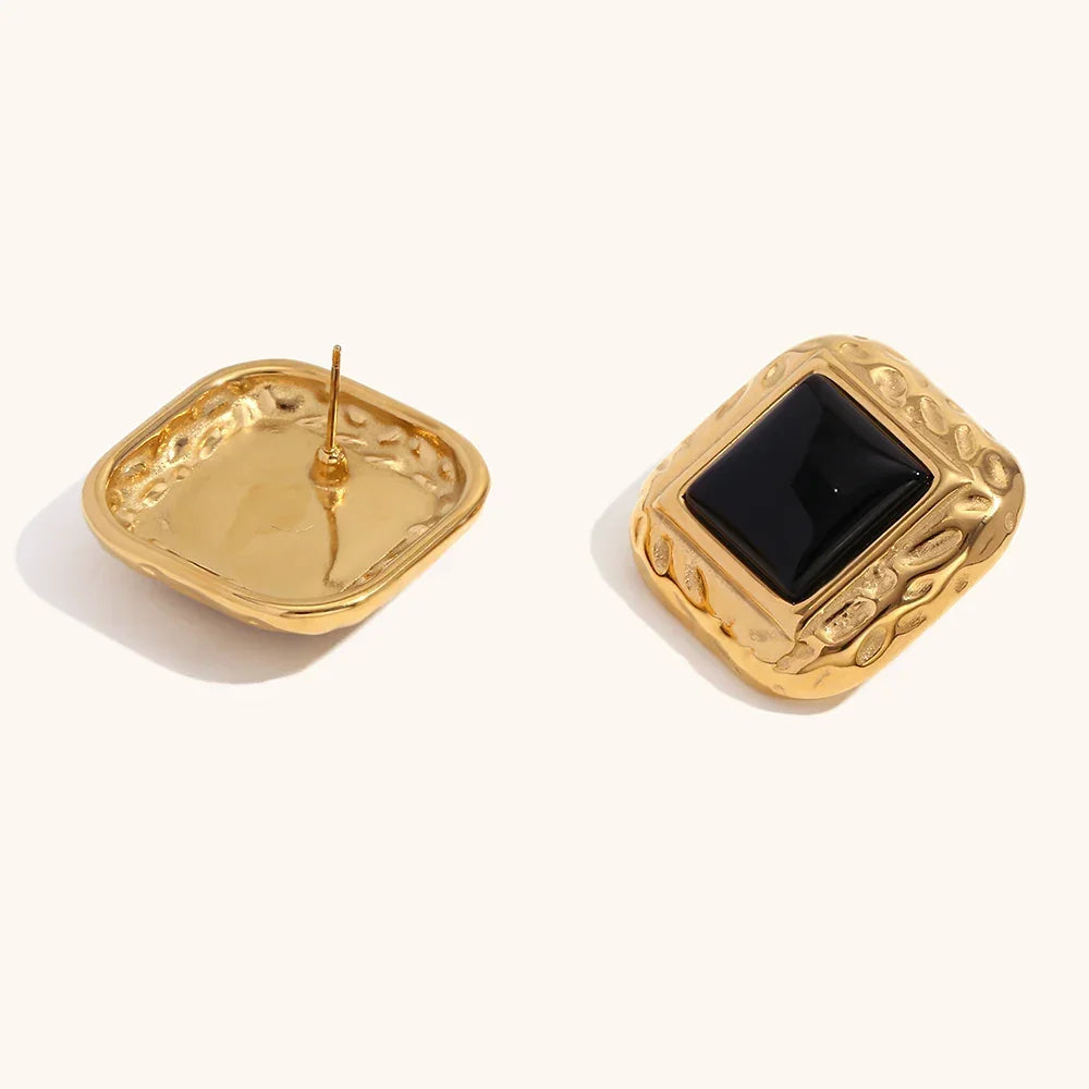 Black Acrylic Round Stud Earrings for Women - Delicate Square Design Fashion Jewelry 2024 - Buzzastore