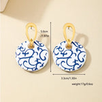 Blue and White Porcelain Disc Earrings for Women - Metal Ring Fashion Jewelry Perfect Holiday Party Gift - Buzzastore