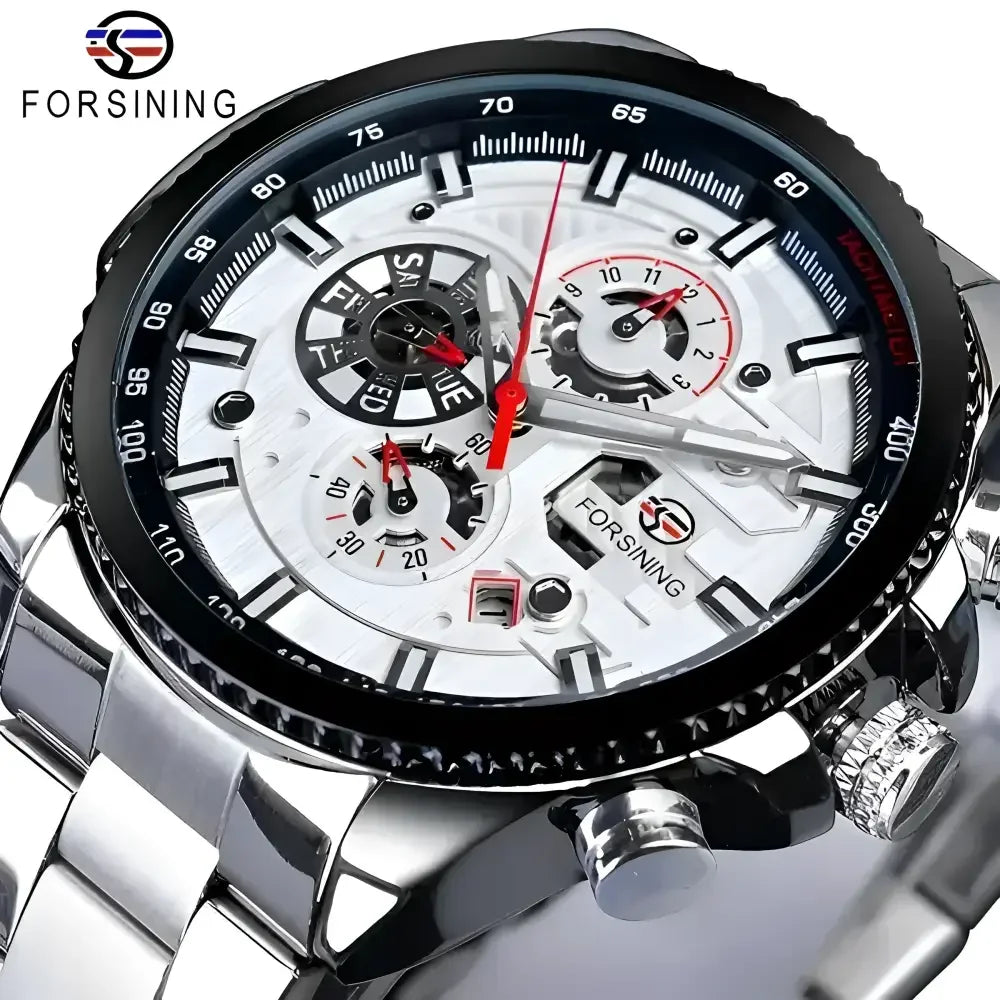 FORISNING Stainless Steel Mechanical Wristwatch - Elegant Timepiece for Men - Buzzastore